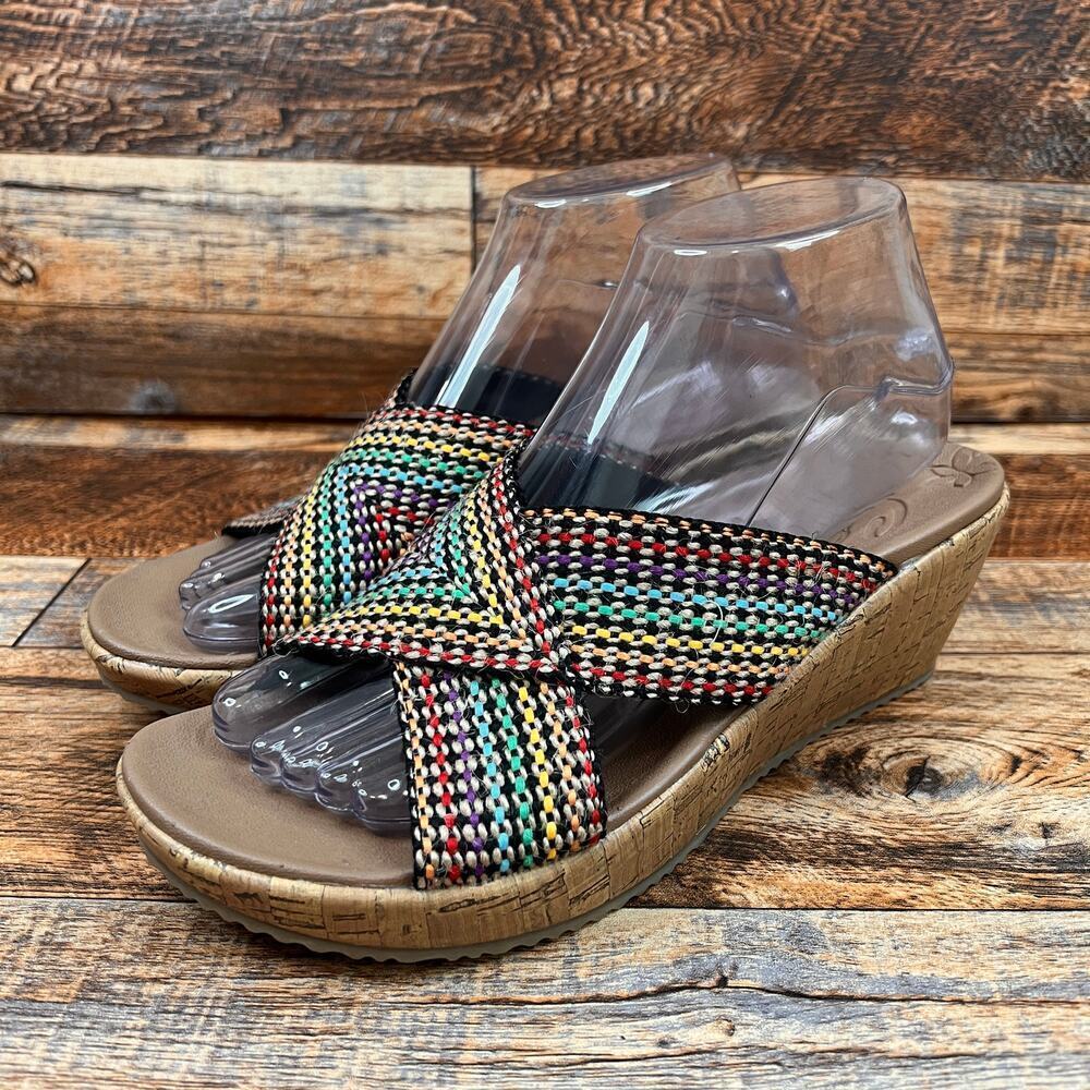 Skechers Beverlee Delighted Cork Wedge Sandal Women's 8.5 Strappy Rainbow Shoe